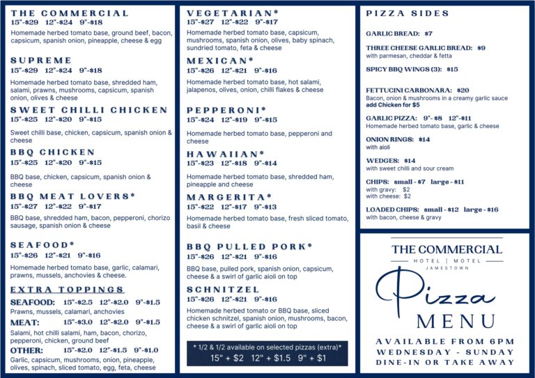 Delicious Pizza Menu Commercial Hotel Jamestown Order Now