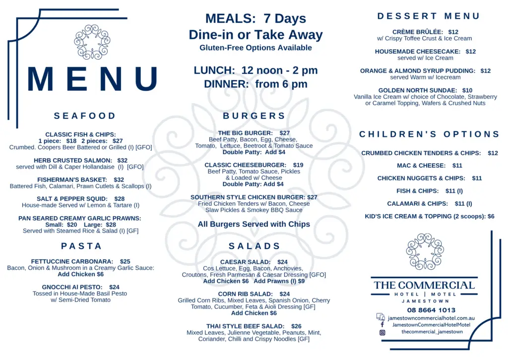 Jamestown Commercial Hotel Menu 240726 Back